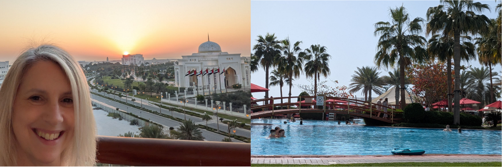 Me at sunset on balcony, swimming pool 
