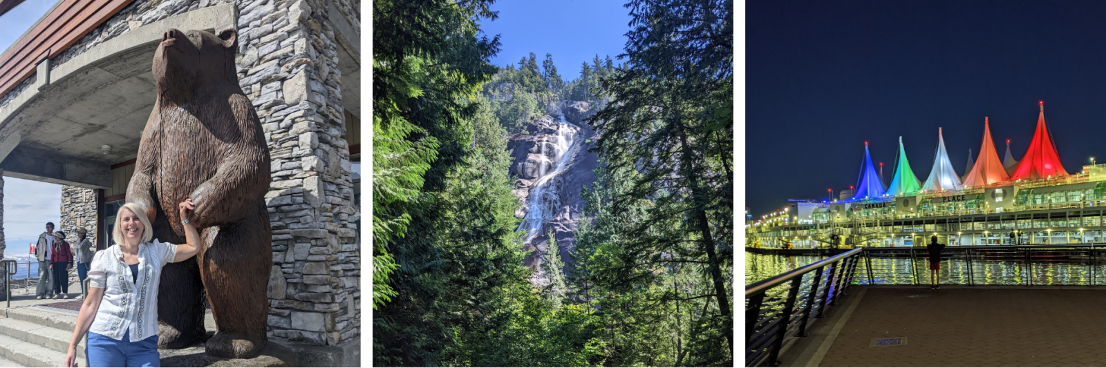 Me & bear Whistler, Shannon Falls, Canada Place by night