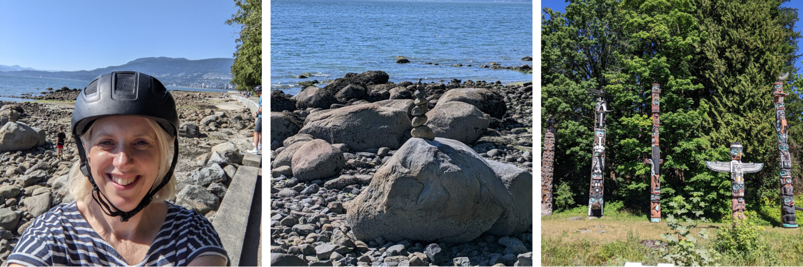 Cycling in Stanley Park, Rocks, Totem Poles
