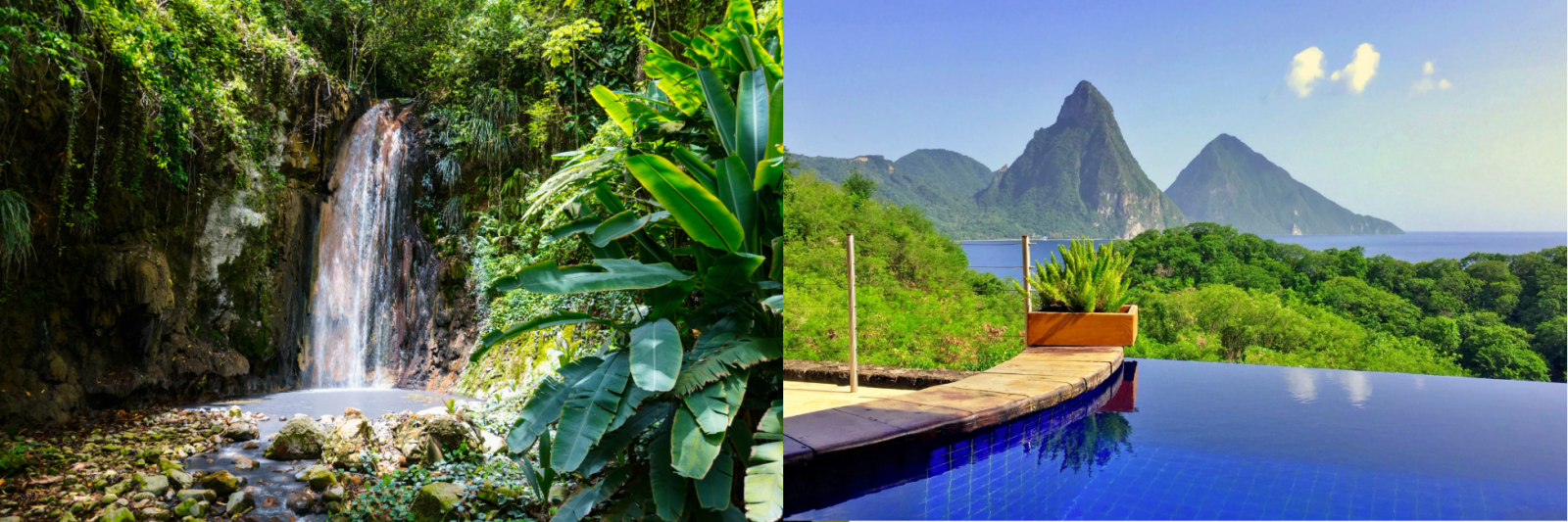 St Lucia waterfalls & pool with a view of Pitons